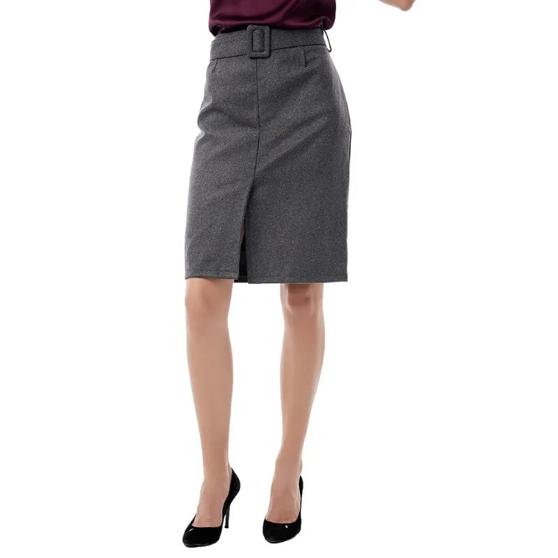 Woll-Bleistiftrock mit Gürtel – Eleganter High-Waist Mid-Length Rock in großen Größen